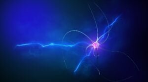 glowing nucleus in a nerve cell